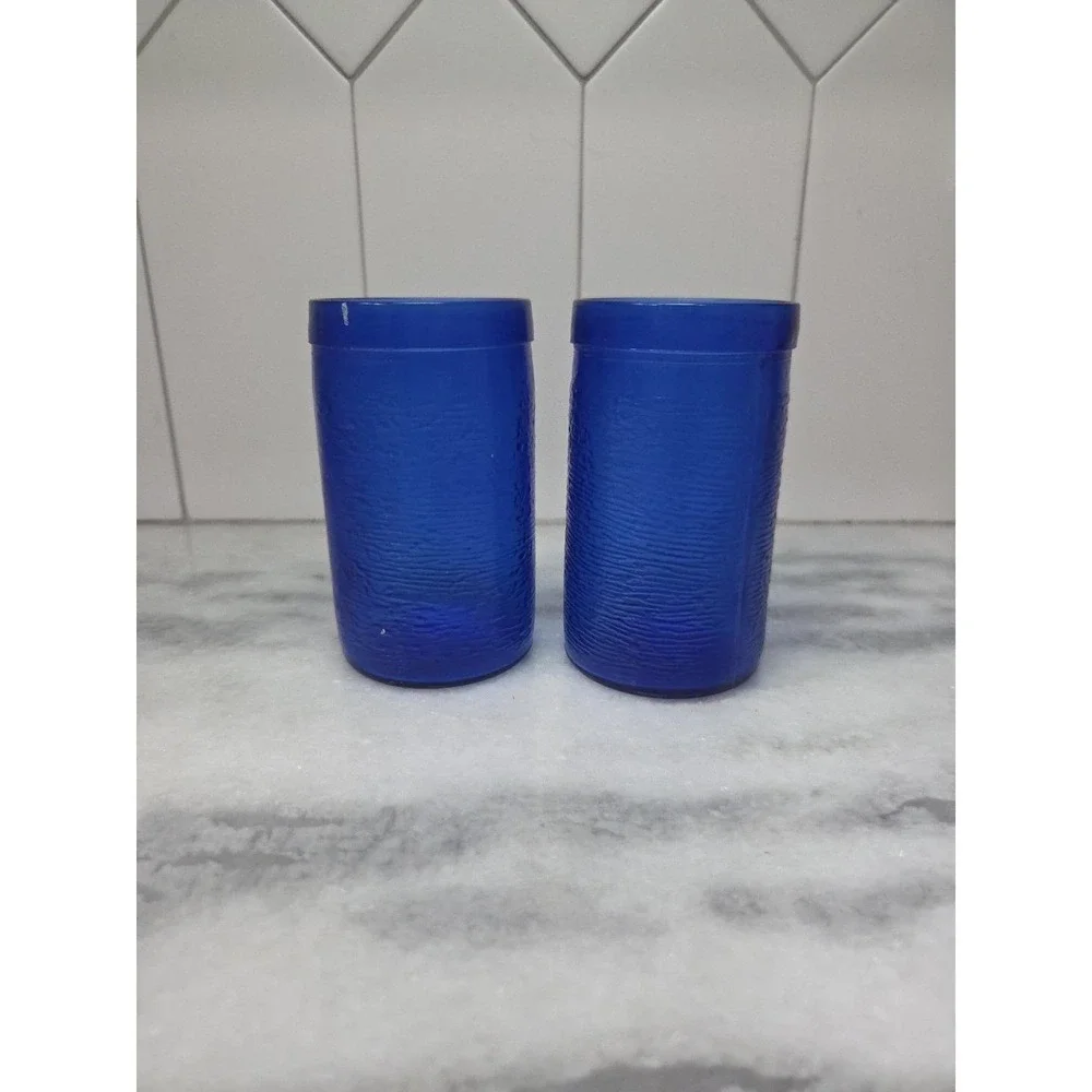 Gelado Cobalt Blue Juice Glasses, Set‎ of 2, 10 oz Textured Glass, 4.5